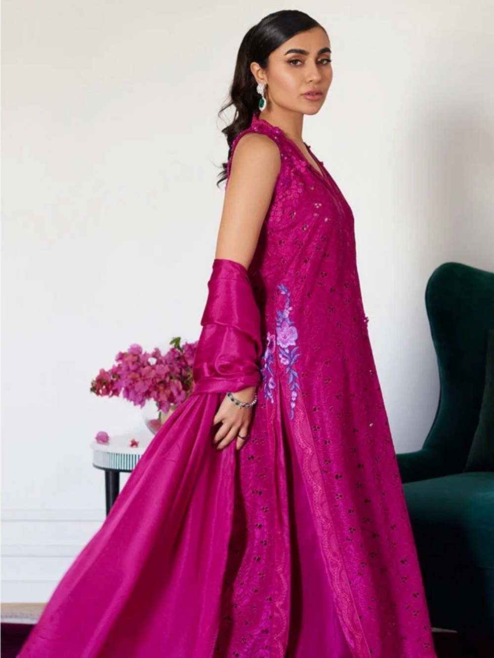Farah Talib Aziz Fuchsia Embroidered Women's Kurta Maxi with Dupatta